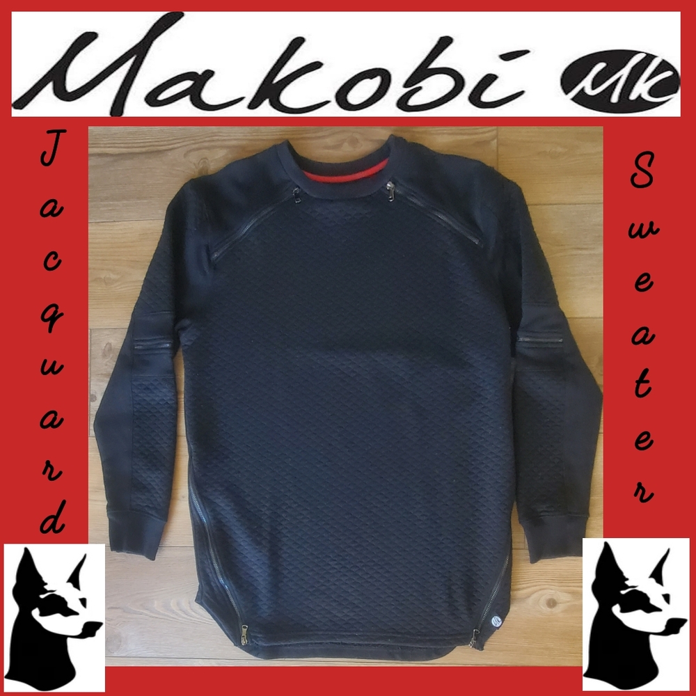 Makobi Black Jacquard Men's Crew Neck Sweater